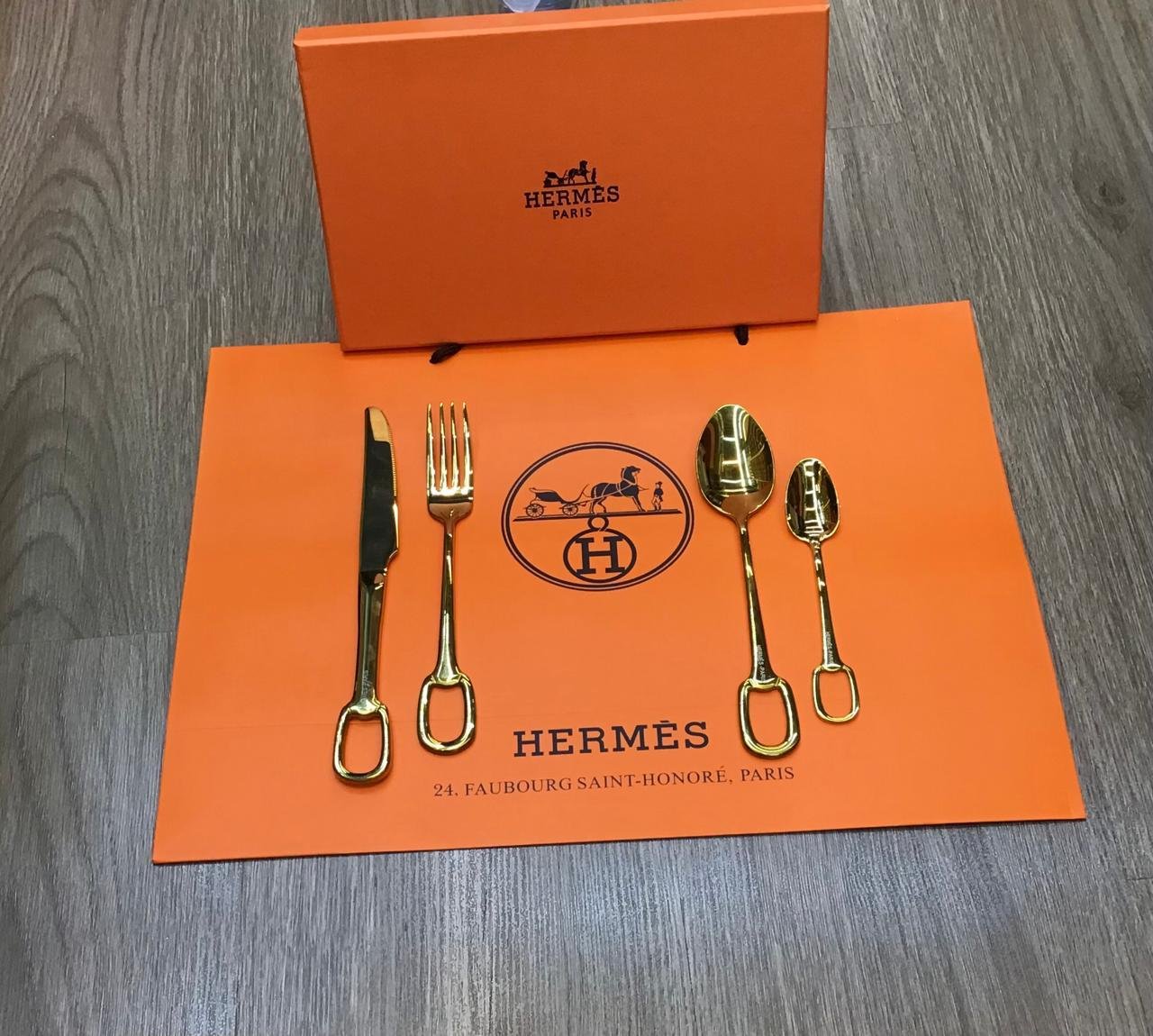 Hermes cutlery set for one person, Gold or Silver,  and black color - Image 2 of 5